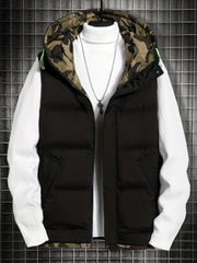 Winter Hooded Vest Men's Zip Up Vest with Pockets