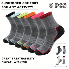 6 Pairs Basketball Socks for Men & Women - Cushioned Athletic Crew Socks