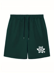 Star & Letter Print Men's Shorts Casual Breathable Drawstring Shorts