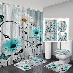 Daisy Style Bathroom Shower Curtain Set with 12 Hooks