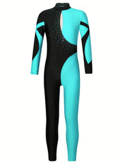 Girls Colorblock Gymnastics Leotard Jumpsuit Romper