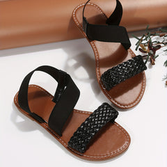 Women's Braided Strap Flat Sandals Open Toe Elastic Slip On Shoes
