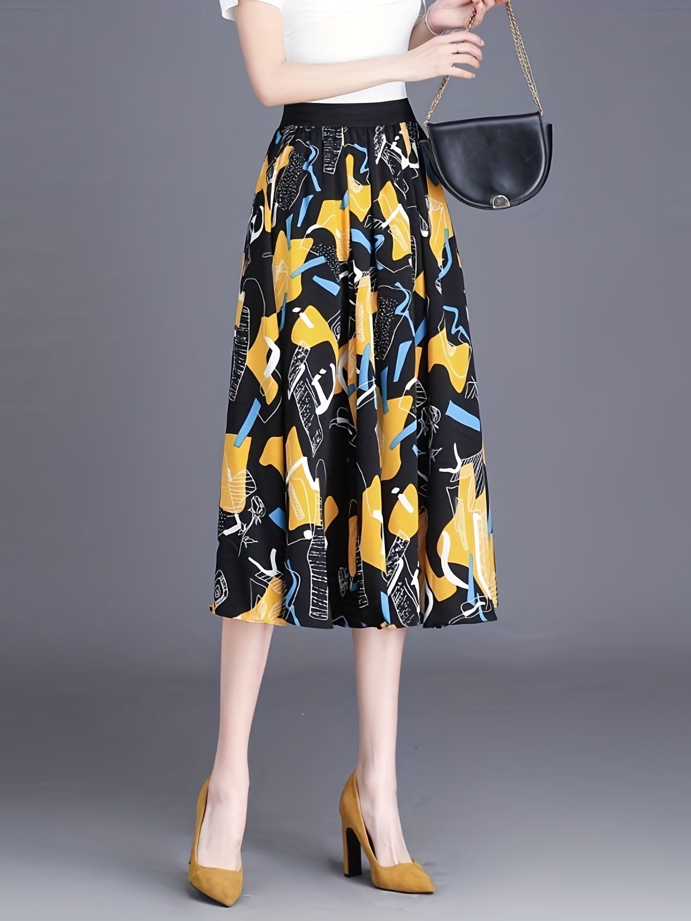 Graphic Print Pleated Skirt for Women