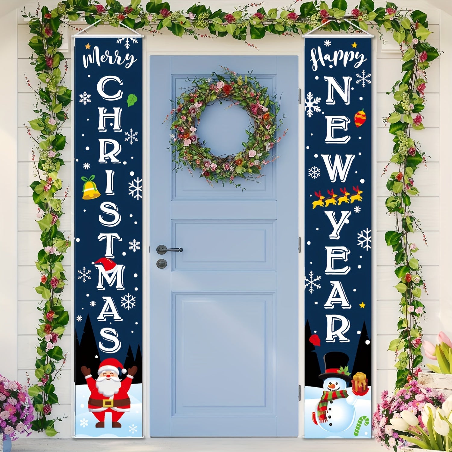 Santa Snowman Banners for Front Door Porch Garden Xmas