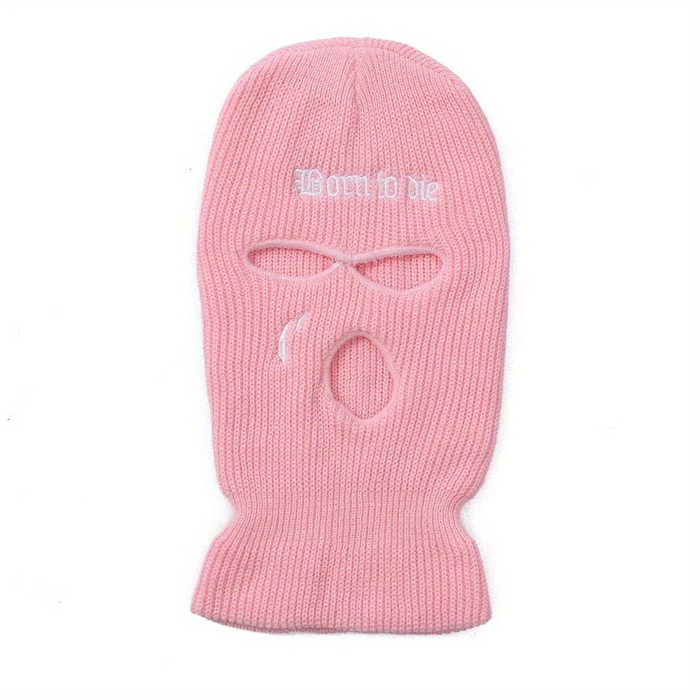 Embroidered 3 Hole Ski Mask Balaclava Hat Neck Warmer