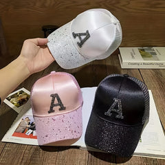 Rhinestone A Patch Trucker Hat Sequin Baseball Cap Women Hip Hop Dad Hats