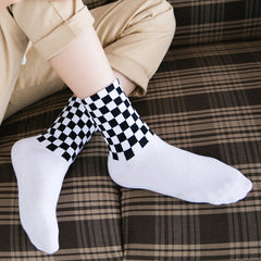 Women's Geometric Pattern Crew Socks Checkered Mid Tube Socks