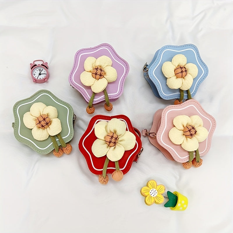 Girls Little Flower Crossbody Bag Mini Diagonal Shoulder Bag Coin Purse