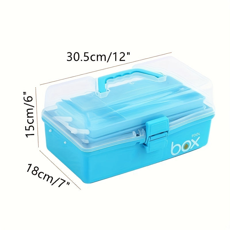 1pc Three Layer Storage Box With Tray Plastic Portable Folding Tool Box