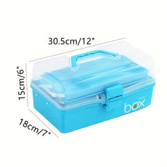 1pc Three Layer Storage Box With Tray Plastic Portable Folding Tool Box