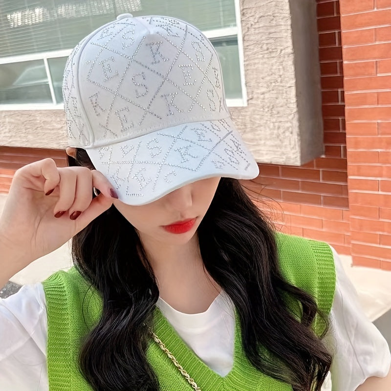 Rhinestone Letter Baseball Cap Adjustable Dad Hat Hip Hop Sun Hat