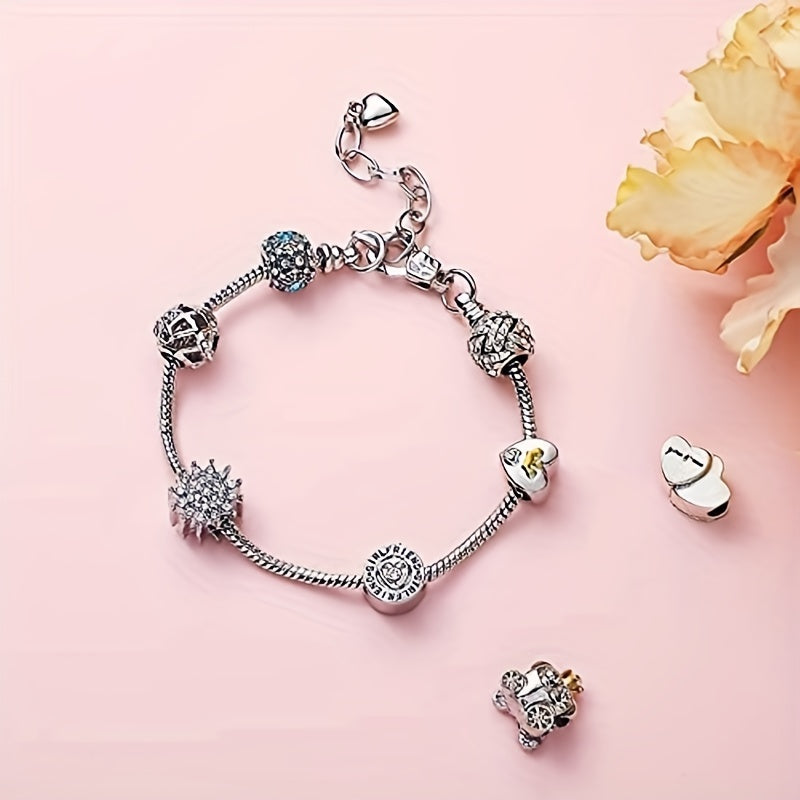 Snake Chain Charm Bracelet With Heart Shape Lobster Clasp Stainless Steel