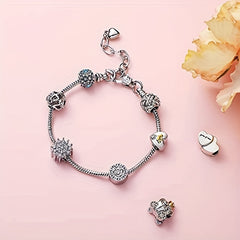 Snake Chain Charm Bracelet With Heart Shape Lobster Clasp Stainless Steel