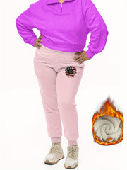 Women's Plus Flag Sunflower Print Fleece Lined Joggers