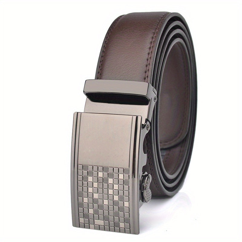 Plaid Buckle Men's Belt Cowhide Strap Male Automatic Buckle Belts