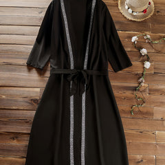 Boho Dress Women's Plus Geometric Trim V Neck Robe Dress