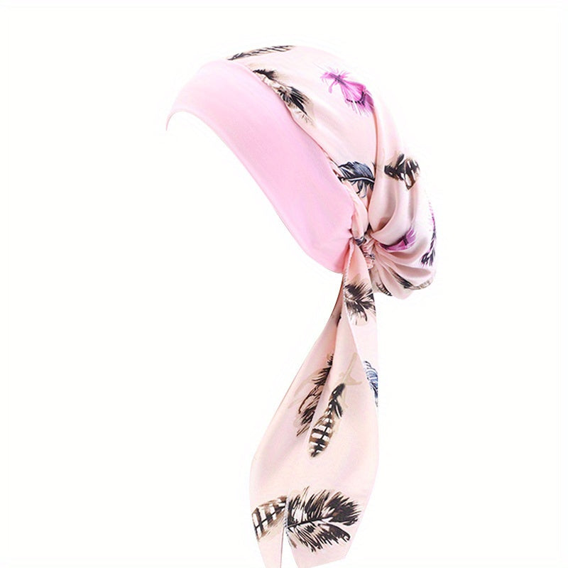 Flower Chain Print Bonnet Long Hair Lace Up Head Scarf Boho Elastic Silk Bonnet