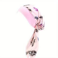 Flower Chain Print Bonnet Long Hair Lace Up Head Scarf Boho Elastic Silk Bonnet