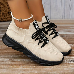 Wave Line Pattern Knit Athletic Running Shoes Mesh Lace up Sneakers