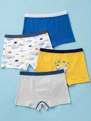 4pcs Boy's Shark Pattern Boxer Briefs Cotton Underwear