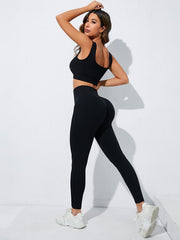 High Waist Yoga Leggings & Bra Set for Gym