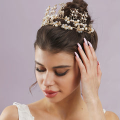Faux Pearl Crown Bridal Hair Accessories Veil Wedding Dress Jewelry