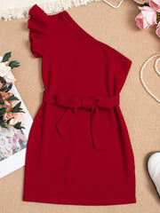 Girls Ruffle One Shoulder Tunic Dress For Party