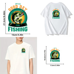 2pcs Fishing Themed Iron On Transfers Green & Yellow Fish Illustration x 4 13in