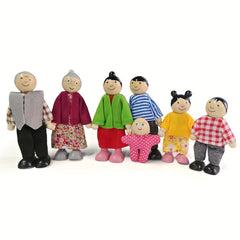 Wooden Dollhouse Family Figure Set for Role Playing Games