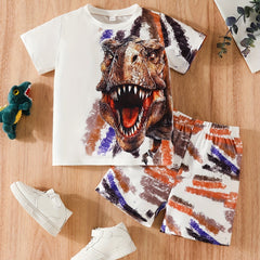 Boys Dino Print T-shirt & Shorts Set - Casual Kids Summer Outfit