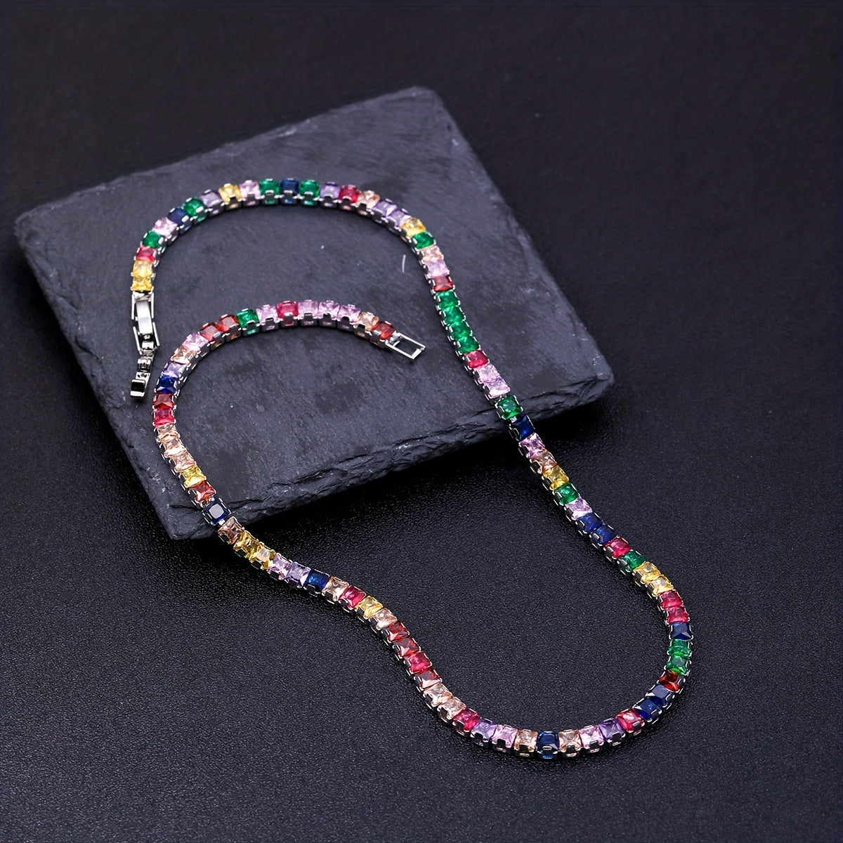 Colorful Cubic Zirconia Chain Necklace For Girls