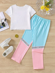 Girls Colorblock Short Sleeve Sports Tee & Shorts Set