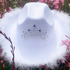 Pink Feather Brim Cowboy Hat Crown Decor Western Sun Hat Hip Hop Breathable
