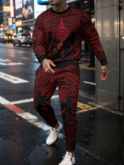 Men's Printed Crew Neck Sweatshirt Stretch Joggers Set