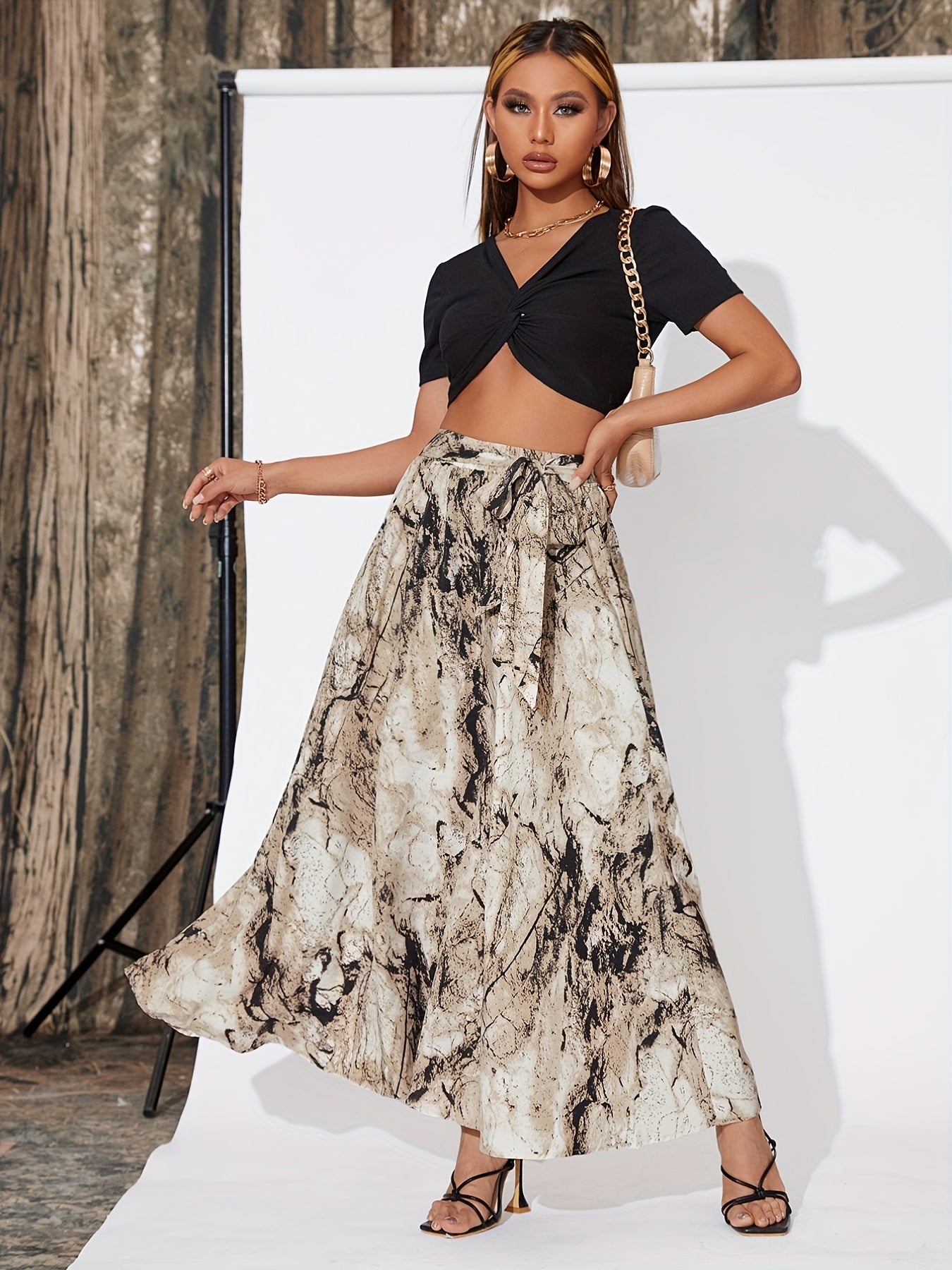 Tied Waist Skirt Casual High Waist Skirt For Spring & Summer