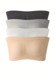 4pcs Strapless Bandeau Bras Invisible Stretch Everyday Bra Women's Lingerie
