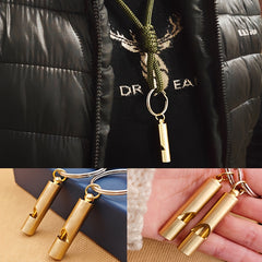 Brass Whistle Key Ring Army Green Rope Emergency Whistle