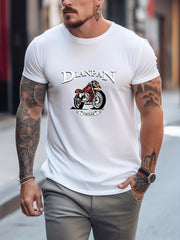 Retro Letter Motorcycle Print Men's Graphic Crew Neck T-shirt