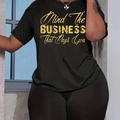 Lounge Set Women's Plus Letter Print Short Sleeve Top & Shorts