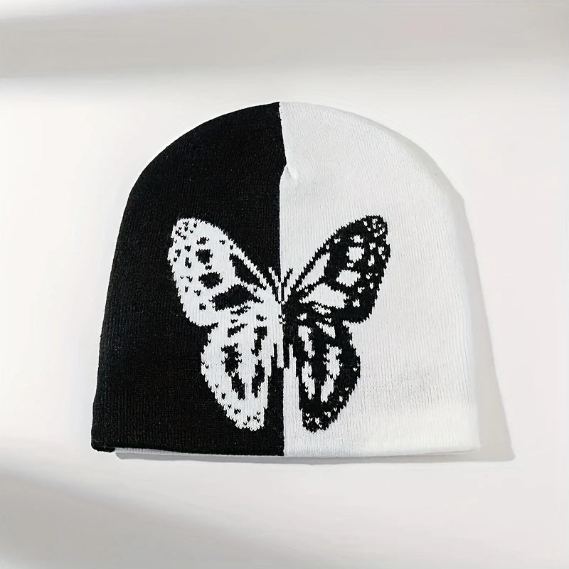 Y2K Jacquard Butterfly Beanie Knitted Hat Cap for Warmth