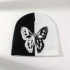 Y2K Jacquard Butterfly Beanie Knitted Hat Cap for Warmth