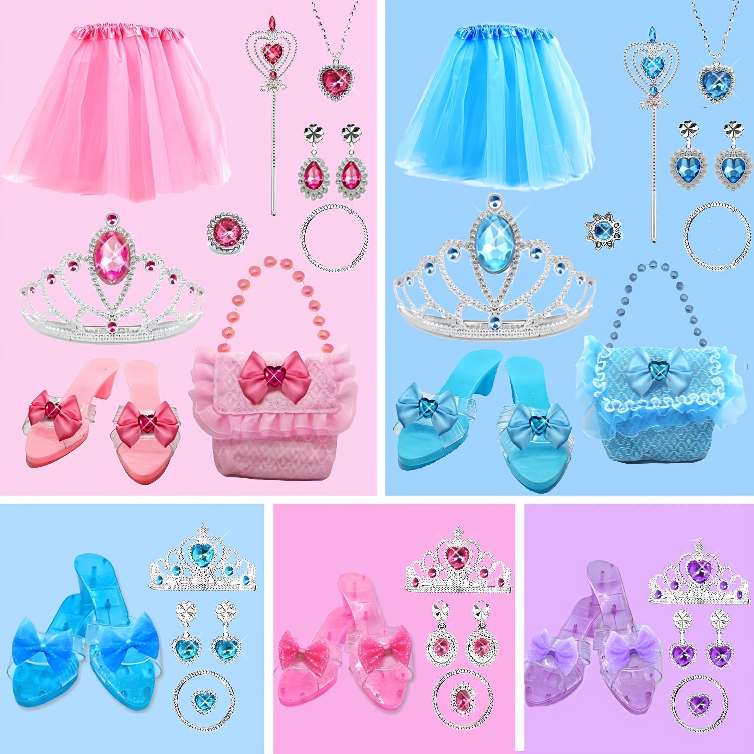 Princess Dress Up Toy & Jewelry Set w/ Shoes, Crowns, Skirts, Earrings, Necklace