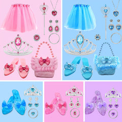 Princess Dress Up Toy & Jewelry Set w/ Shoes, Crowns, Skirts, Earrings, Necklace
