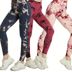 3pcs Tie Dye Yoga Pants High Stretch Running Workout Fitness Sports Leggings Wom