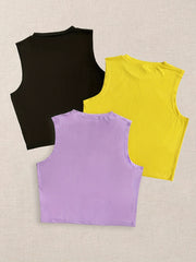 Solid Tank Top 3 Pack Crew Neck Sleeveless Women's Clothing