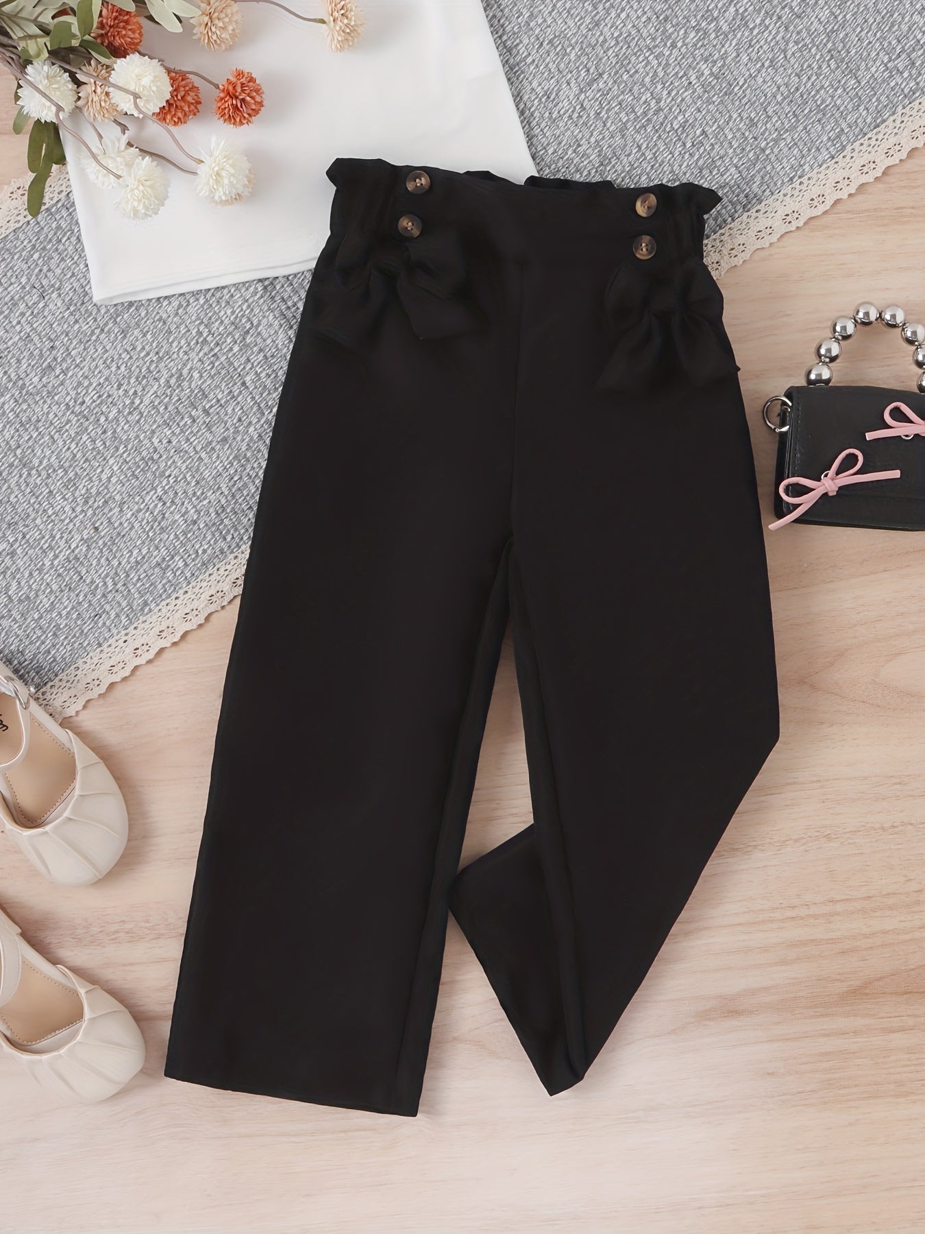 Girls' Bow Front Straight Leg Pants Summer Clothes