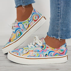 Colorful Low Top Skate Shoes Lace-Up Flat Shoes Comfortable Outdoor Canvas Shoes