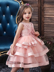 Layered Mesh Sleeveless Puffy Dress for Girls