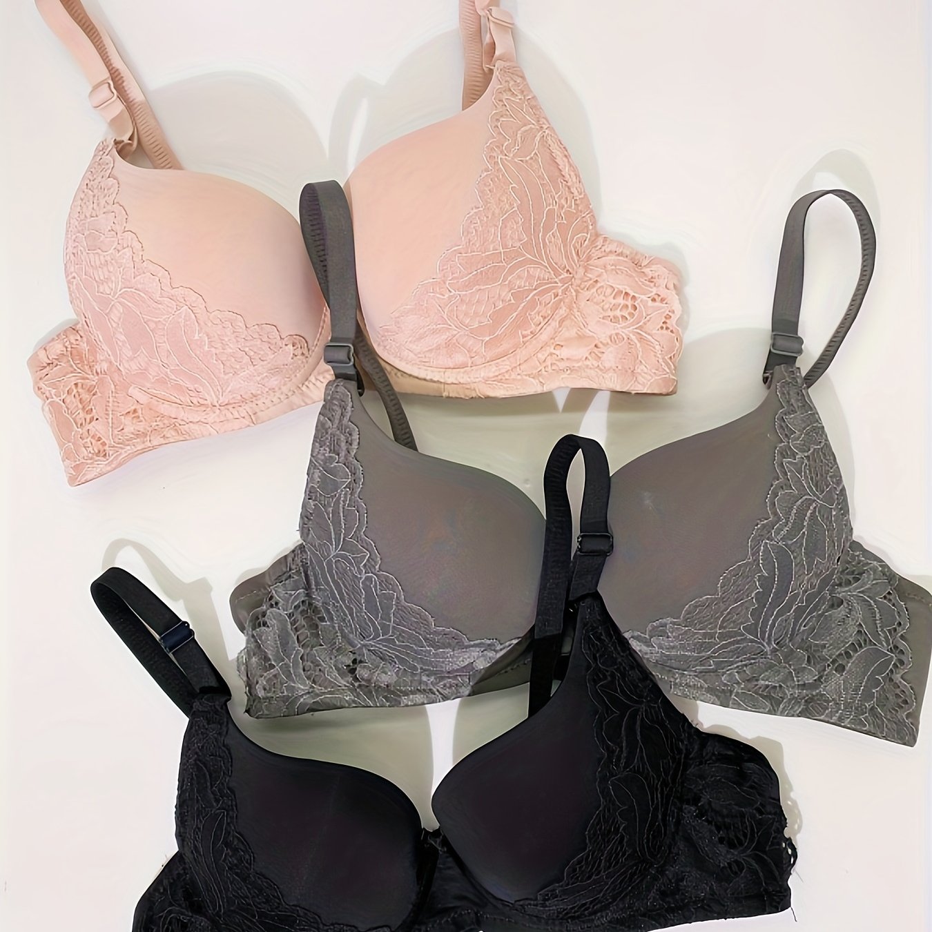 3pcs Push Up Bra Comfy Everyday T Shirt Bra Women's Lingerie