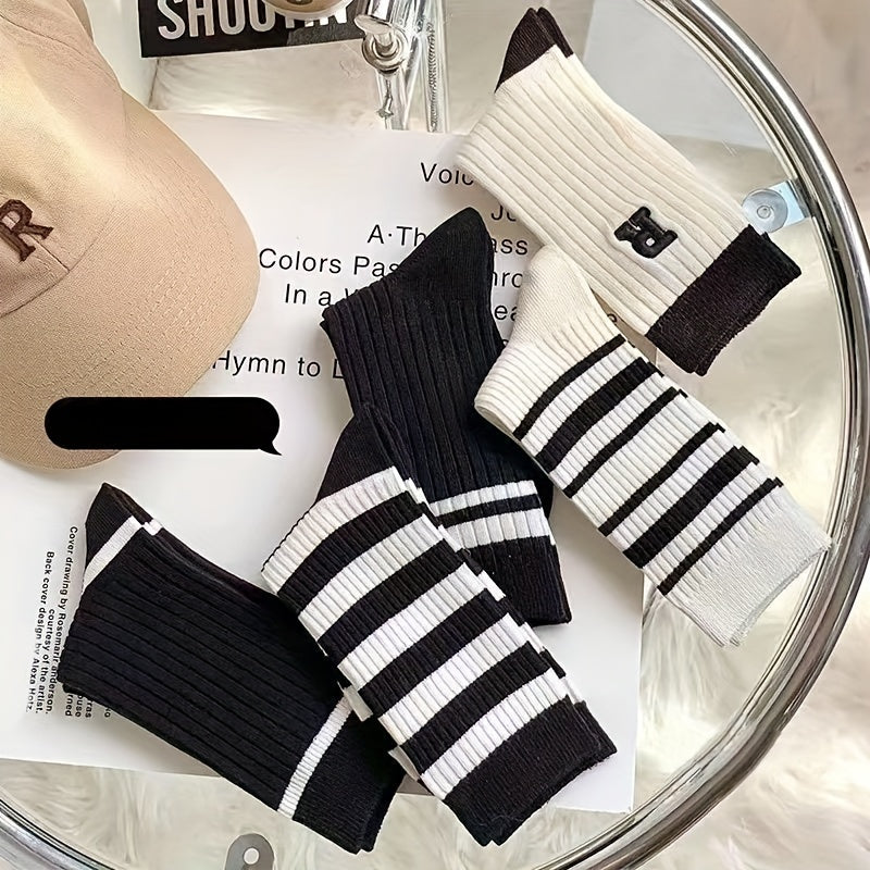 5 Pairs Men's Crew Socks for Autumn Winter Casual Running